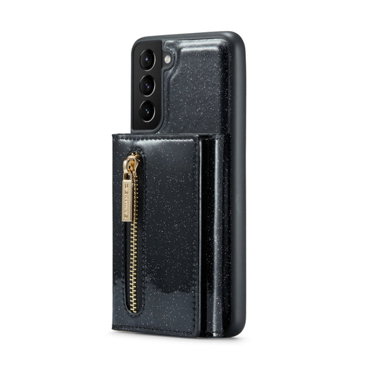 For Samsung Galaxy S21 5G DG.MING M3 Series Glitter Powder Card Bag Leather Case(Black) by DG.MING