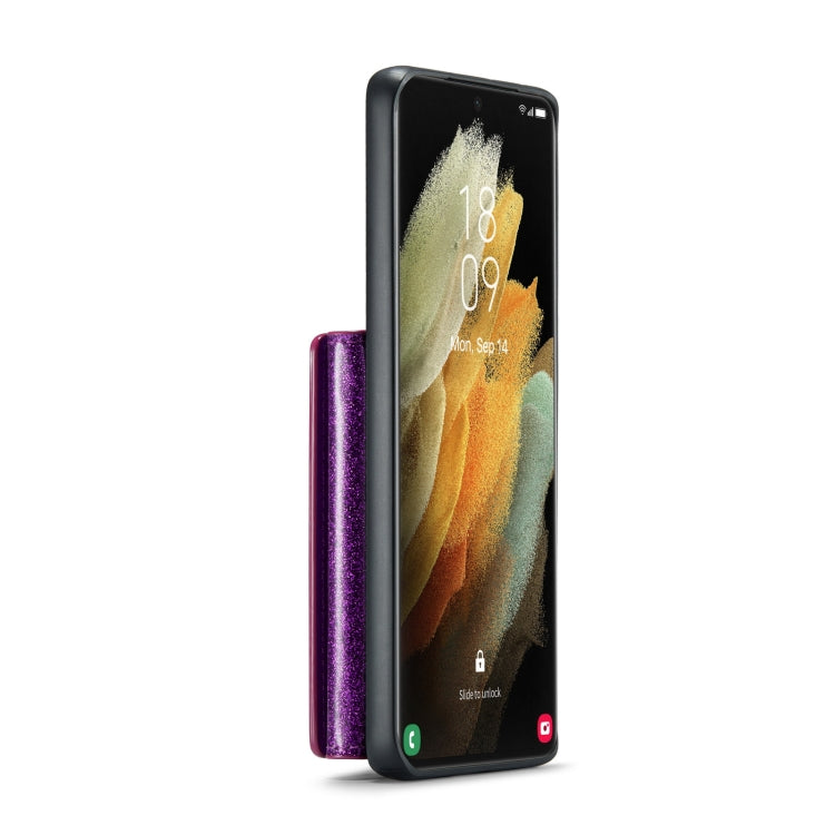 For Samsung Galaxy S21 Ultra 5G DG.MING M3 Series Glitter Powder Card Bag Leather Case(Dark Purple) by DG.MING