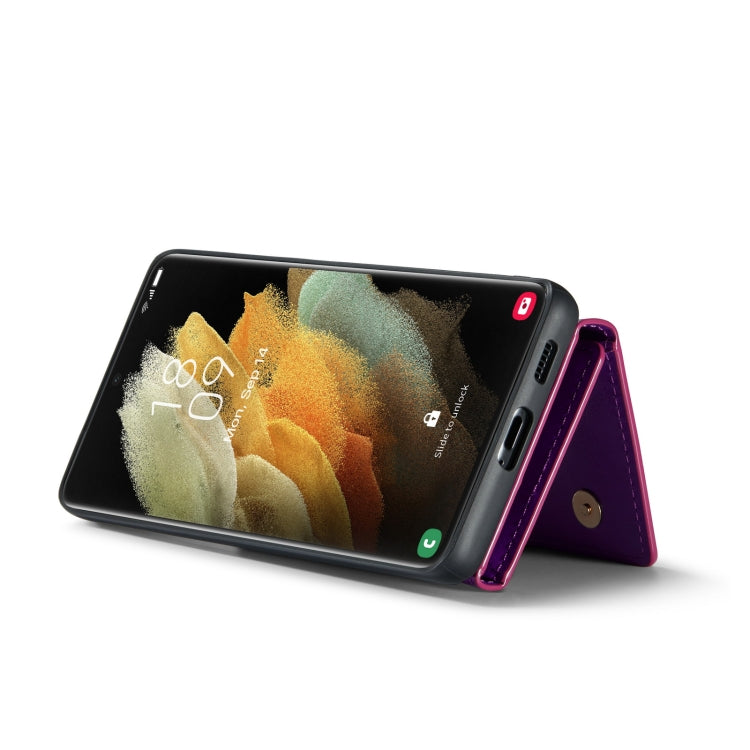 For Samsung Galaxy S21 Ultra 5G DG.MING M3 Series Glitter Powder Card Bag Leather Case(Dark Purple) by DG.MING