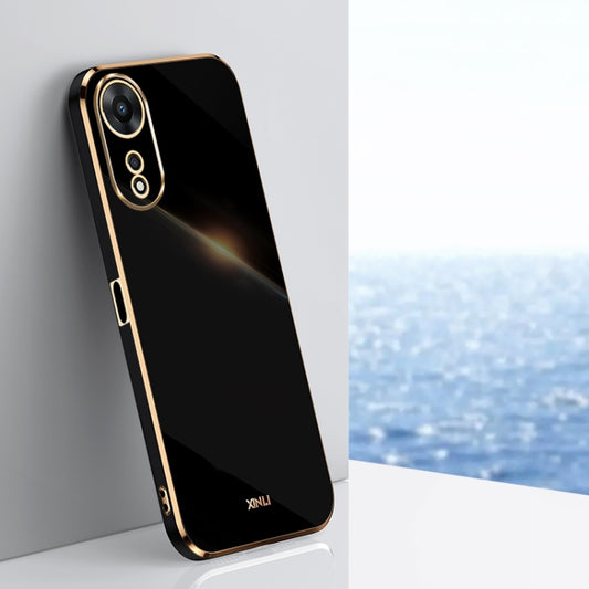 For OPPO A58 5G XINLI Straight 6D Plating Gold Edge TPU Phone Case(Black) - OPPO Cases by buy2fix | Online Shopping UK | buy2fix