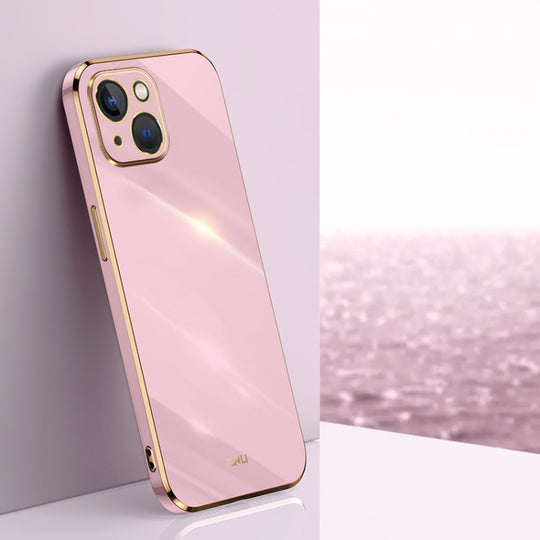 For iPhone 14 XINLI Straight Edge 6D Electroplate TPU Phone Case(Cherry Purple)
