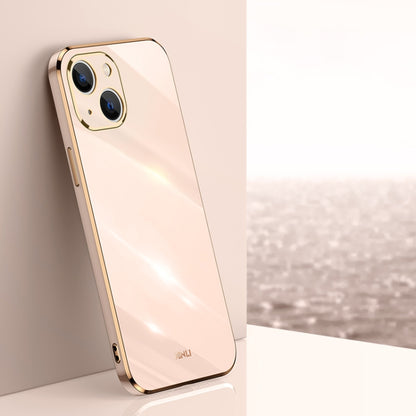 For iPhone 13 XINLI Straight Edge 6D Electroplate TPU Phone Case(Pink) - iPhone 13 Cases by XINLI | Online Shopping UK | buy2fix