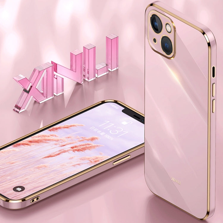 For iPhone 13 XINLI Straight Edge 6D Electroplate TPU Phone Case(Pink) - iPhone 13 Cases by XINLI | Online Shopping UK | buy2fix