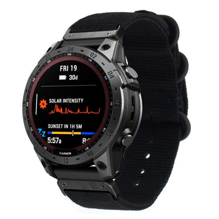 For Garmin Fenix 7X Three-ring Steel Buckle Nylon Watch Band(Black) by buy2fix