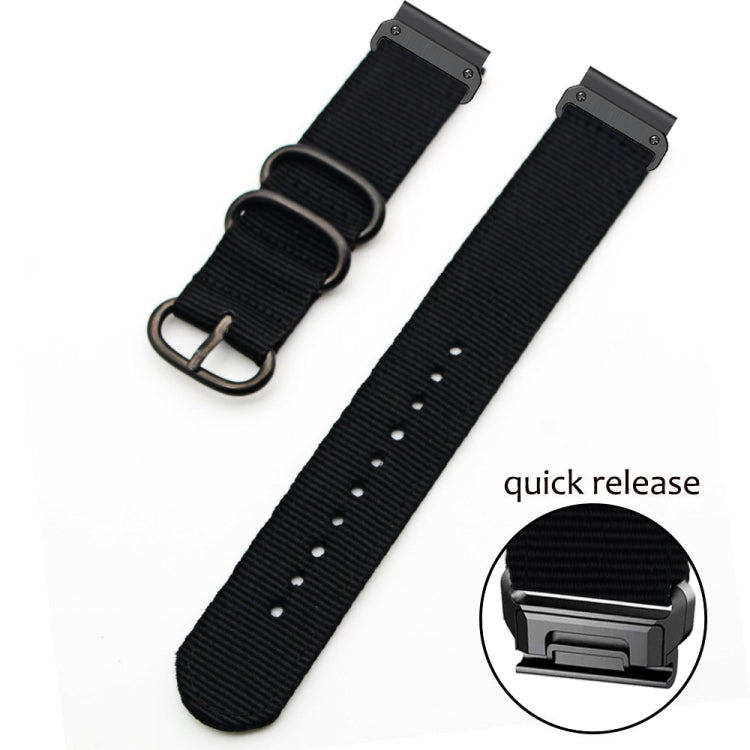 For Garmin Fenix 7X Three-ring Steel Buckle Nylon Watch Band(Black) by buy2fix