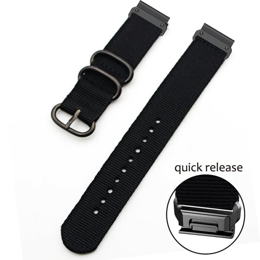 For Garmin Fenix 7 Three-ring Steel Buckle Nylon Watch Band(Black) by buy2fix