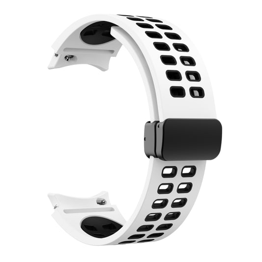 For Samsung Galaxy Watch5 Pro Double-row Hole Folding Buckle Silicone Watch Band(White Black) by buy2fix