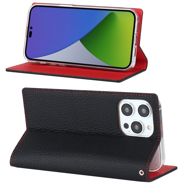 For iPhone 14 Pro Max Litchi Texture Genuine Leather Phone Case(Black) - iPhone 14 Pro Max Cases by buy2fix | Online Shopping UK | buy2fix