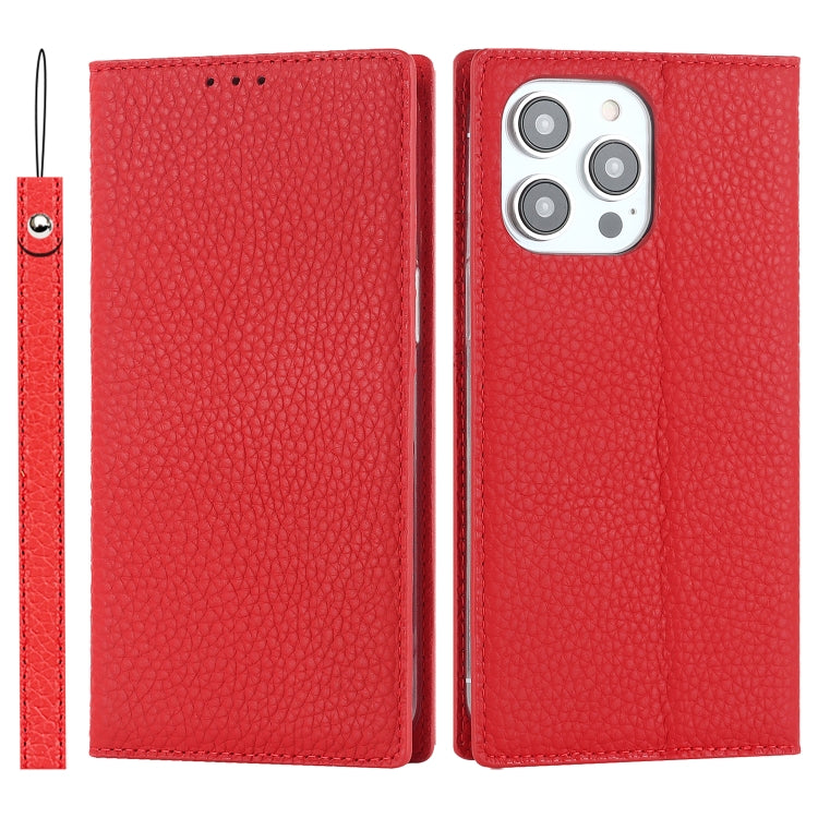 For iPhone 14 Pro Max Litchi Texture Genuine Leather Phone Case(Red) - iPhone 14 Pro Max Cases by buy2fix | Online Shopping UK | buy2fix