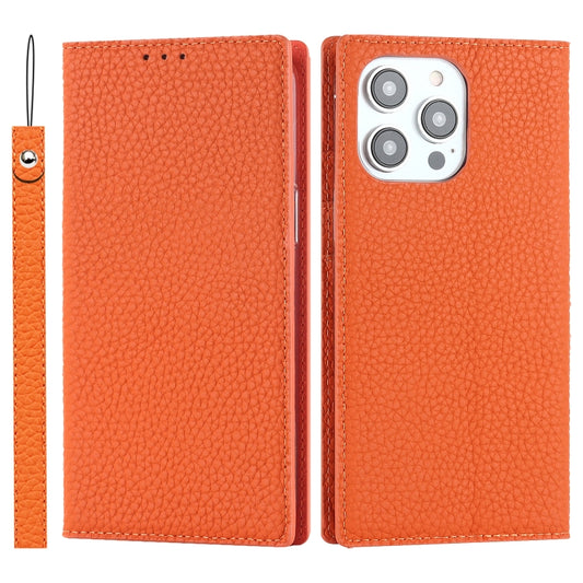 For iPhone 14 Pro Max Litchi Texture Genuine Leather Phone Case(Orange) - iPhone 14 Pro Max Cases by buy2fix | Online Shopping UK | buy2fix