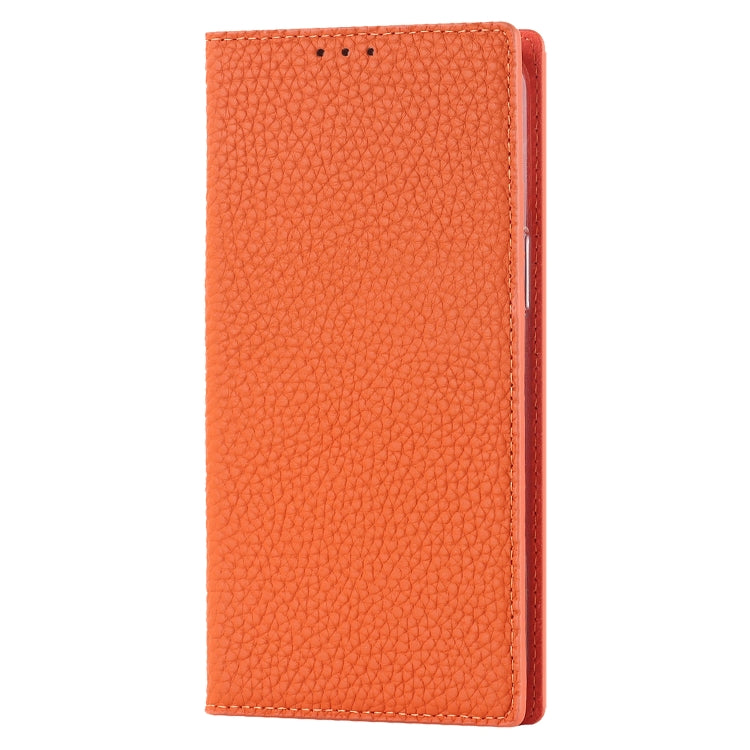For iPhone 14 Pro Max Litchi Texture Genuine Leather Phone Case(Orange) - iPhone 14 Pro Max Cases by buy2fix | Online Shopping UK | buy2fix