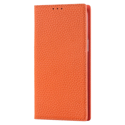 For iPhone 14 Pro Max Litchi Texture Genuine Leather Phone Case(Orange) - iPhone 14 Pro Max Cases by buy2fix | Online Shopping UK | buy2fix