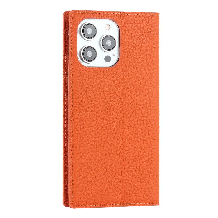 For iPhone 14 Pro Max Litchi Texture Genuine Leather Phone Case(Orange) - iPhone 14 Pro Max Cases by buy2fix | Online Shopping UK | buy2fix