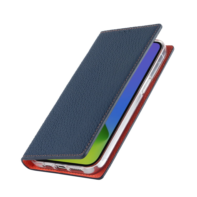 For iPhone 14 Pro Max Litchi Texture Genuine Leather Phone Case(Dark Blue) - iPhone 14 Pro Max Cases by buy2fix | Online Shopping UK | buy2fix