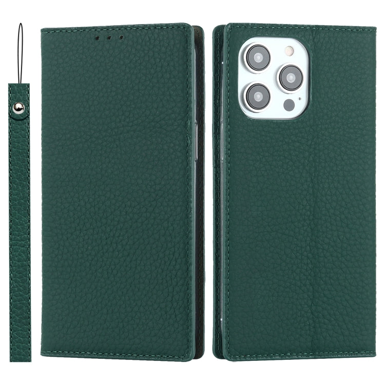 For iPhone 14 Pro Max Litchi Texture Genuine Leather Phone Case(Dark Green) - iPhone 14 Pro Max Cases by buy2fix | Online Shopping UK | buy2fix