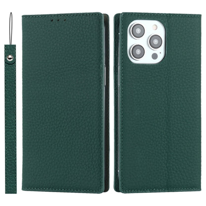 For iPhone 14 Pro Max Litchi Texture Genuine Leather Phone Case(Dark Green) - iPhone 14 Pro Max Cases by buy2fix | Online Shopping UK | buy2fix