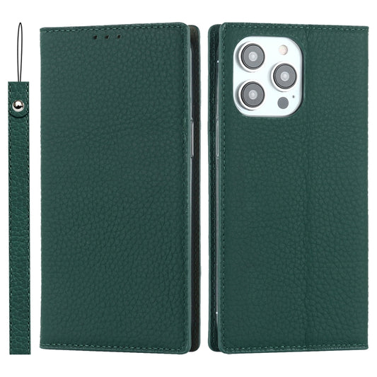 For iPhone 14 Pro Max Litchi Texture Genuine Leather Phone Case(Dark Green) - iPhone 14 Pro Max Cases by buy2fix | Online Shopping UK | buy2fix