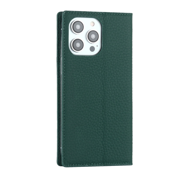 For iPhone 14 Pro Max Litchi Texture Genuine Leather Phone Case(Dark Green) - iPhone 14 Pro Max Cases by buy2fix | Online Shopping UK | buy2fix