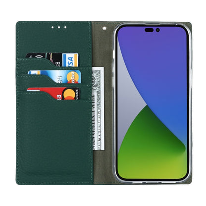 For iPhone 14 Pro Max Litchi Texture Genuine Leather Phone Case(Dark Green) - iPhone 14 Pro Max Cases by buy2fix | Online Shopping UK | buy2fix