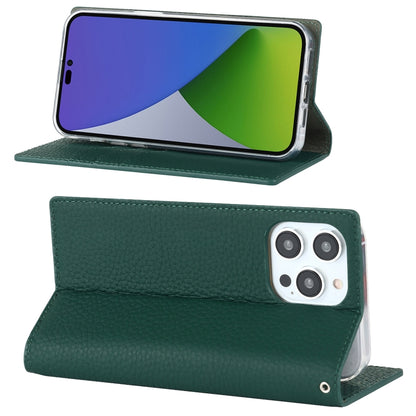 For iPhone 14 Pro Max Litchi Texture Genuine Leather Phone Case(Dark Green) - iPhone 14 Pro Max Cases by buy2fix | Online Shopping UK | buy2fix