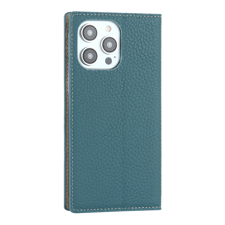For iPhone 14 Pro Max Litchi Texture Genuine Leather Phone Case(Sky Blue) - iPhone 14 Pro Max Cases by buy2fix | Online Shopping UK | buy2fix