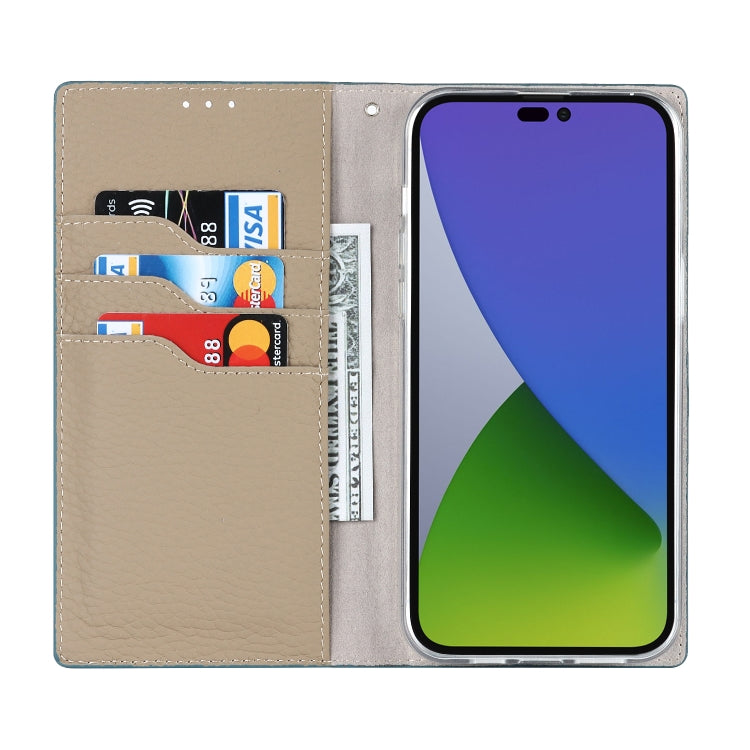 For iPhone 14 Pro Max Litchi Texture Genuine Leather Phone Case(Sky Blue) - iPhone 14 Pro Max Cases by buy2fix | Online Shopping UK | buy2fix