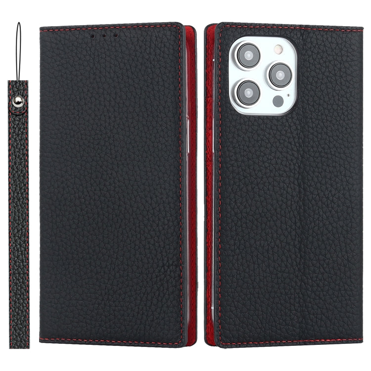 For iPhone 14 Pro Litchi Texture Genuine Leather Phone Case(Black) - iPhone 14 Pro Cases by buy2fix | Online Shopping UK | buy2fix