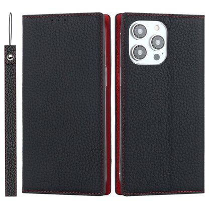 For iPhone 14 Pro Litchi Texture Genuine Leather Phone Case(Black) - iPhone 14 Pro Cases by buy2fix | Online Shopping UK | buy2fix