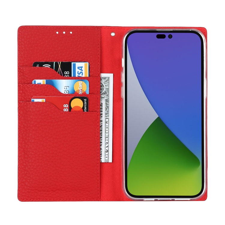 For iPhone 14 Pro Litchi Texture Genuine Leather Phone Case(Red) - iPhone 14 Pro Cases by buy2fix | Online Shopping UK | buy2fix