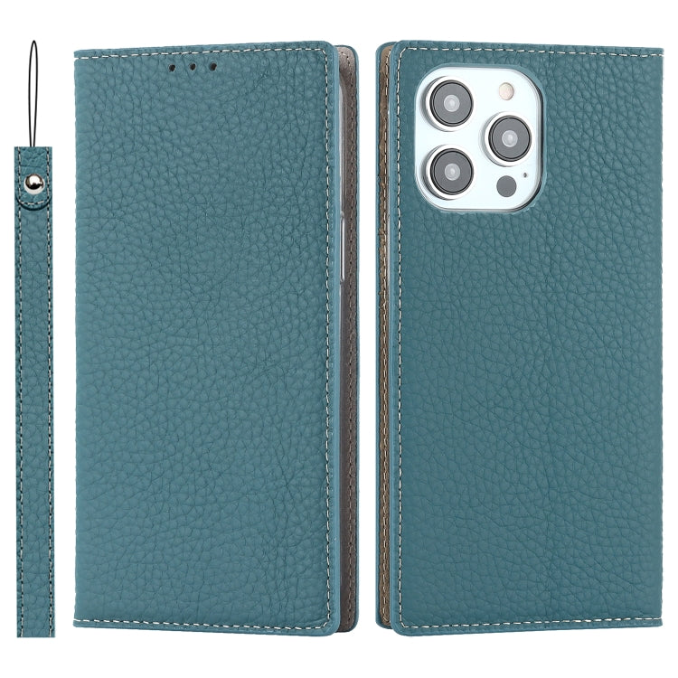 For iPhone 14 Pro Litchi Texture Genuine Leather Phone Case(Sky Blue) - iPhone 14 Pro Cases by buy2fix | Online Shopping UK | buy2fix