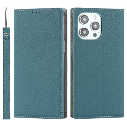 For iPhone 14 Pro Litchi Texture Genuine Leather Phone Case(Sky Blue) - iPhone 14 Pro Cases by buy2fix | Online Shopping UK | buy2fix