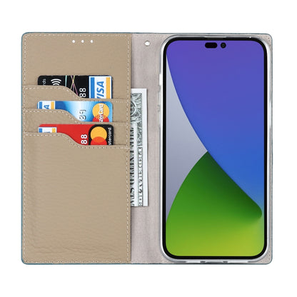 For iPhone 14 Pro Litchi Texture Genuine Leather Phone Case(Sky Blue) - iPhone 14 Pro Cases by buy2fix | Online Shopping UK | buy2fix