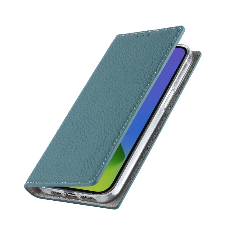 For iPhone 14 Pro Litchi Texture Genuine Leather Phone Case(Sky Blue) - iPhone 14 Pro Cases by buy2fix | Online Shopping UK | buy2fix