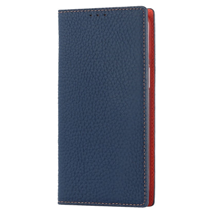 For iPhone 14 Litchi Texture Genuine Leather Phone Case(Dark Blue) - iPhone 14 Cases by buy2fix | Online Shopping UK | buy2fix