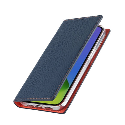 For iPhone 14 Litchi Texture Genuine Leather Phone Case(Dark Blue) - iPhone 14 Cases by buy2fix | Online Shopping UK | buy2fix
