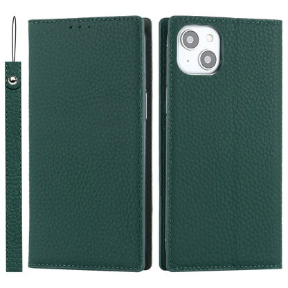 For iPhone 14 Litchi Texture Genuine Leather Phone Case(Dark Green) - iPhone 14 Cases by buy2fix | Online Shopping UK | buy2fix