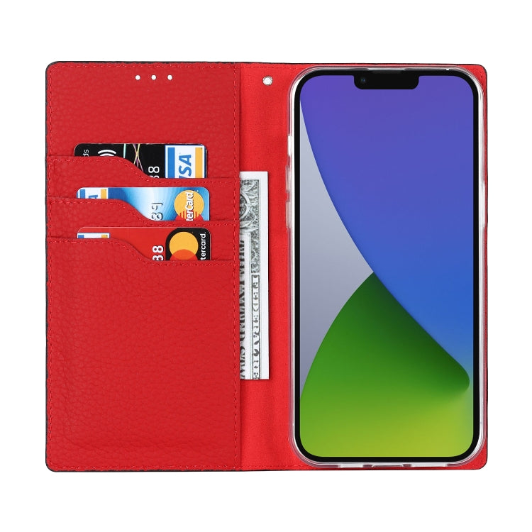 For iPhone 14 Plus Litchi Texture Genuine Leather Phone Case(Red) - iPhone 14 Plus Cases by buy2fix | Online Shopping UK | buy2fix