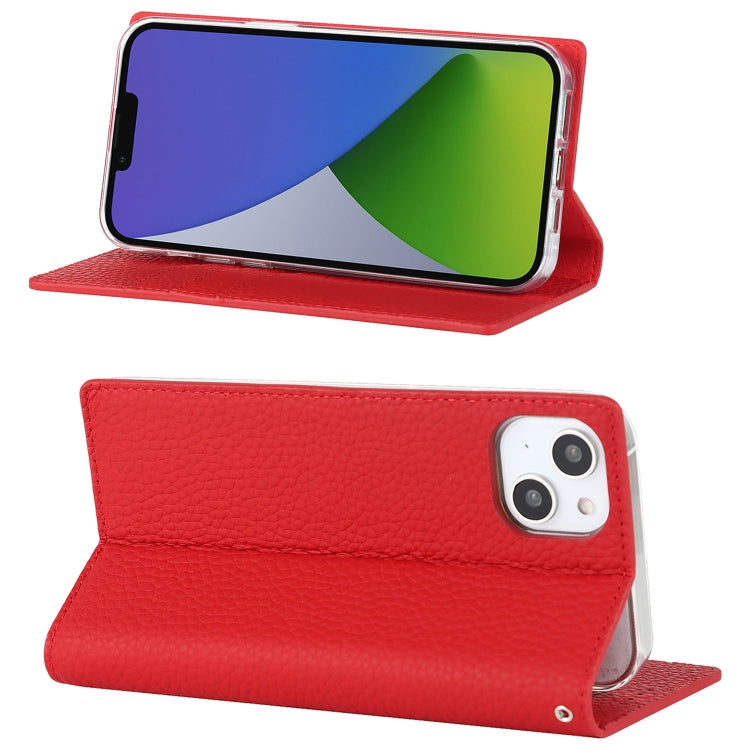 For iPhone 14 Plus Litchi Texture Genuine Leather Phone Case(Red) - iPhone 14 Plus Cases by buy2fix | Online Shopping UK | buy2fix