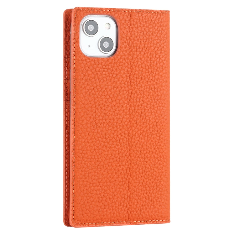 For iPhone 14 Plus Litchi Texture Genuine Leather Phone Case(Orange) - iPhone 14 Plus Cases by buy2fix | Online Shopping UK | buy2fix