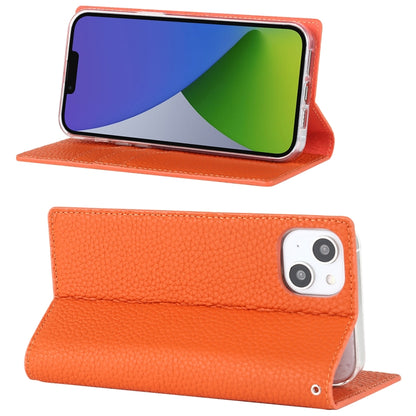 For iPhone 14 Plus Litchi Texture Genuine Leather Phone Case(Orange) - iPhone 14 Plus Cases by buy2fix | Online Shopping UK | buy2fix