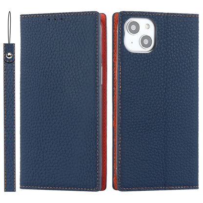 For iPhone 14 Plus Litchi Texture Genuine Leather Phone Case(Dark Blue) - iPhone 14 Plus Cases by buy2fix | Online Shopping UK | buy2fix