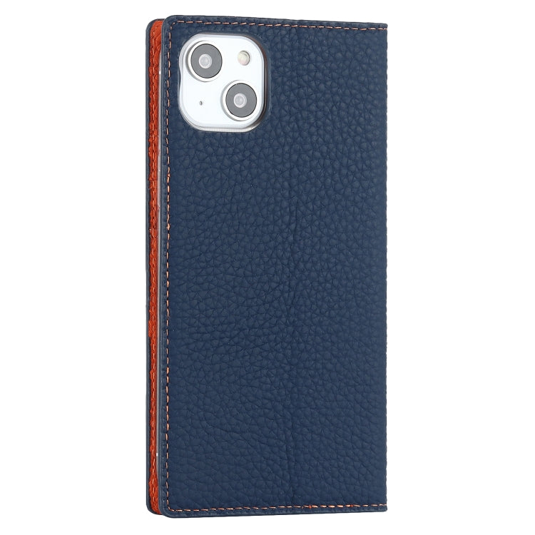 For iPhone 14 Plus Litchi Texture Genuine Leather Phone Case(Dark Blue) - iPhone 14 Plus Cases by buy2fix | Online Shopping UK | buy2fix