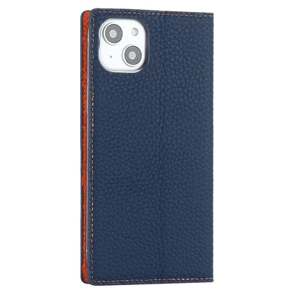 For iPhone 14 Plus Litchi Texture Genuine Leather Phone Case(Dark Blue) - iPhone 14 Plus Cases by buy2fix | Online Shopping UK | buy2fix