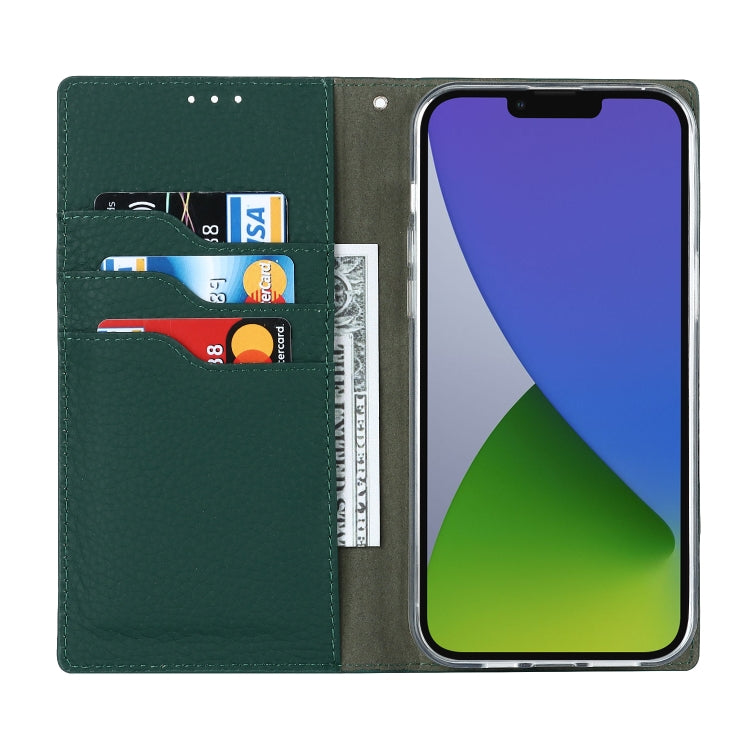 For iPhone 14 Plus Litchi Texture Genuine Leather Phone Case(Dark Green) - iPhone 14 Plus Cases by buy2fix | Online Shopping UK | buy2fix