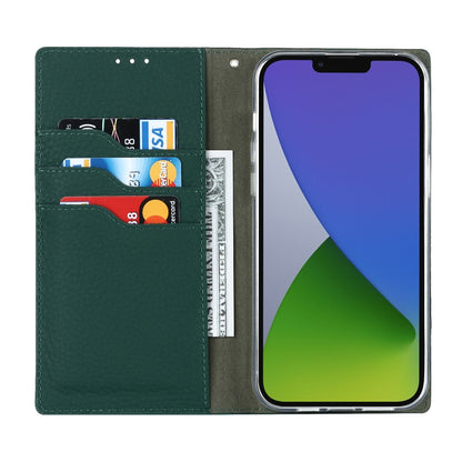 For iPhone 14 Plus Litchi Texture Genuine Leather Phone Case(Dark Green) - iPhone 14 Plus Cases by buy2fix | Online Shopping UK | buy2fix