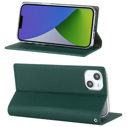 For iPhone 14 Plus Litchi Texture Genuine Leather Phone Case(Dark Green) - iPhone 14 Plus Cases by buy2fix | Online Shopping UK | buy2fix