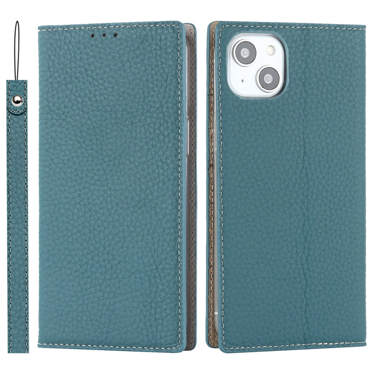 For iPhone 14 Plus Litchi Texture Genuine Leather Phone Case(Sky Blue) - iPhone 14 Plus Cases by buy2fix | Online Shopping UK | buy2fix