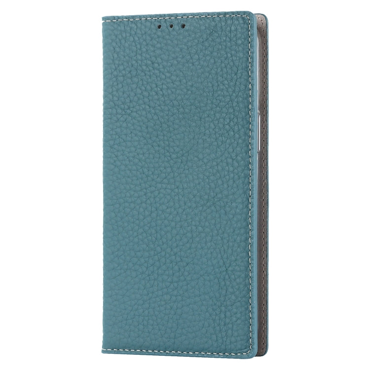 For iPhone 14 Plus Litchi Texture Genuine Leather Phone Case(Sky Blue) - iPhone 14 Plus Cases by buy2fix | Online Shopping UK | buy2fix