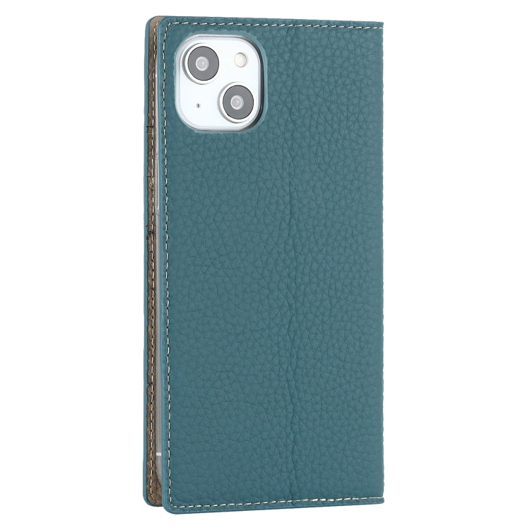 For iPhone 14 Plus Litchi Texture Genuine Leather Phone Case(Sky Blue) - iPhone 14 Plus Cases by buy2fix | Online Shopping UK | buy2fix