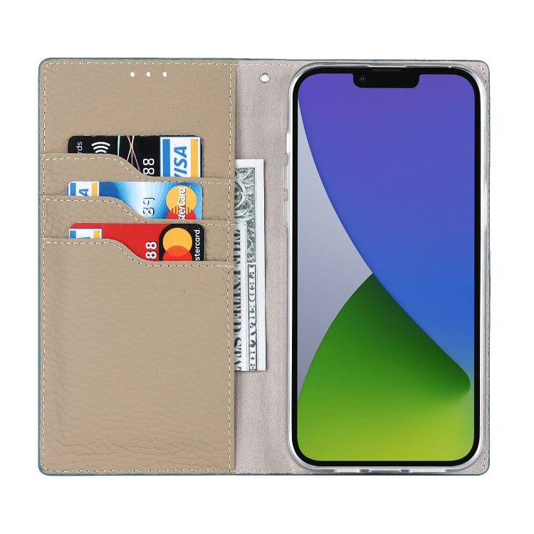 For iPhone 14 Plus Litchi Texture Genuine Leather Phone Case(Sky Blue) - iPhone 14 Plus Cases by buy2fix | Online Shopping UK | buy2fix